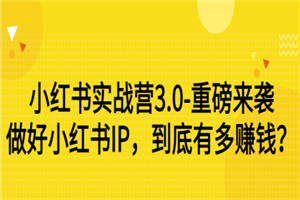 小红书实战营3.0-重磅来袭：做好小红书IP，到底有多赚钱？（价值7999元）