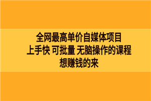 全网最单高价自媒体项目：上手快 可批量 无脑操作的课程，想赚钱的来