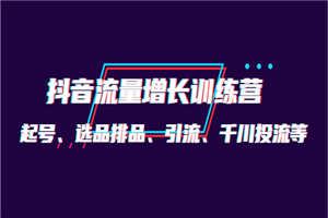 月销1.6亿实操团队·抖音流量增长训练营：起号、选品排品、引流 千川投流等