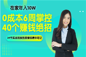 0成本6周掌控40个赚钱绝招，在家年入10万【39节实战视频独家赚钱精华笔记】
